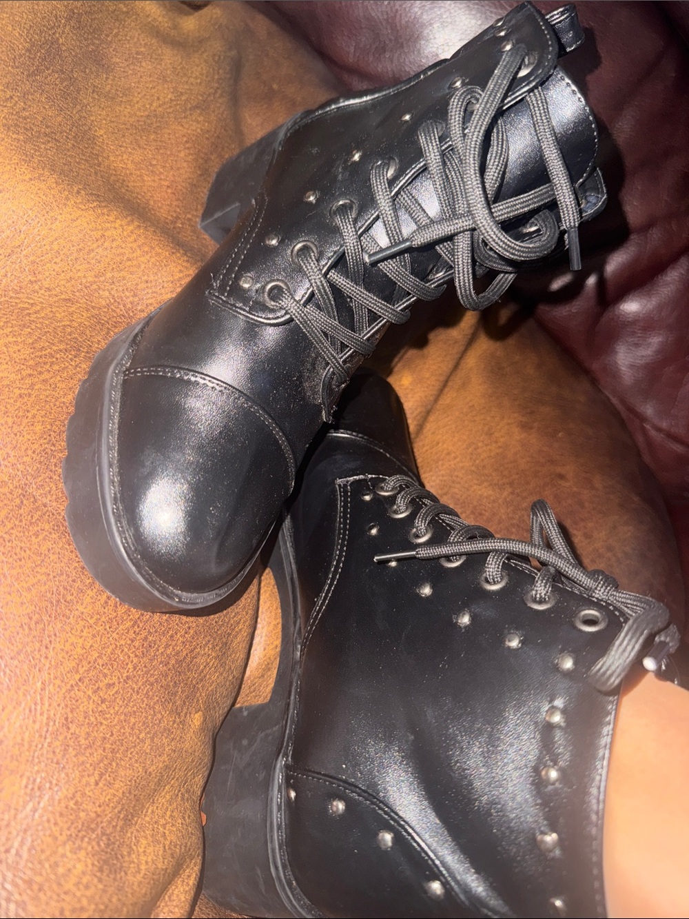 Black Lace-Up Ankle Booties with Stud Detail - Women